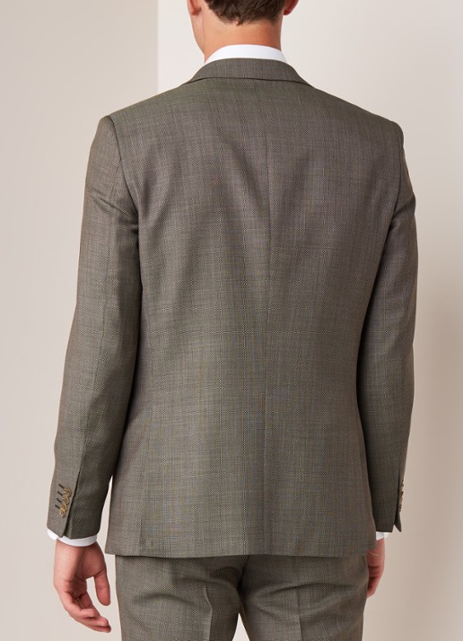 Van Gils Ellis tailored fit colbert van scheerwol met micro birdseye dessin - achterkant donkergroen