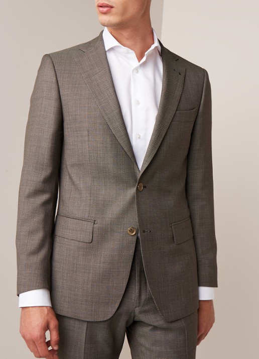 Van Gils Ellis tailored fit colbert van scheerwol met micro birdseye dessin - detail 2 donkergroen