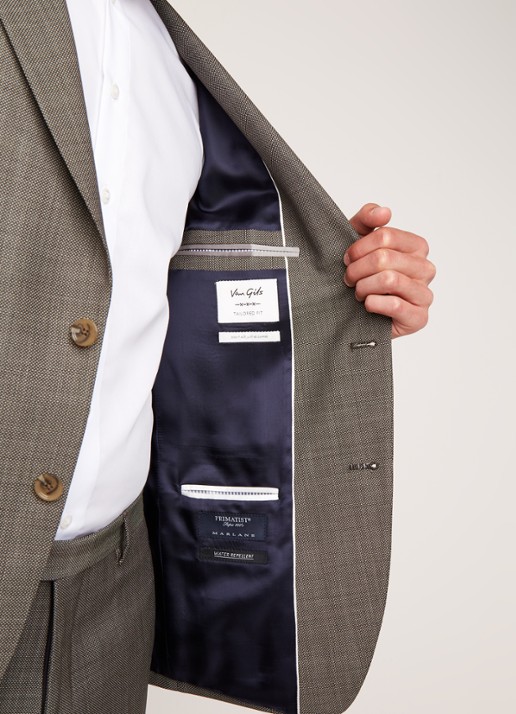 Van Gils Ellis tailored fit colbert van scheerwol met micro birdseye dessin - detail 3 donkergroen