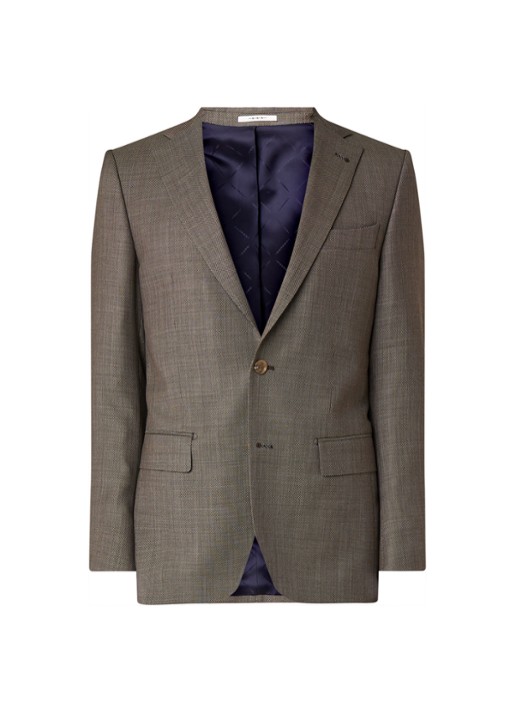 Van Gils Ellis tailored fit colbert van scheerwol met micro birdseye dessin - voorkant 4 donkergroen