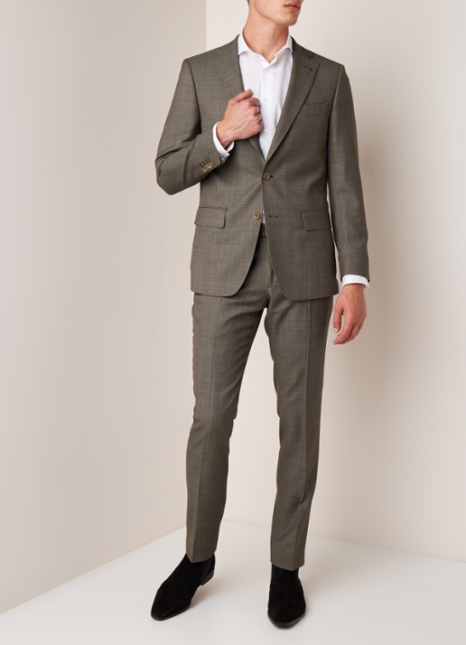 Van Gils Ellis tailored fit colbert van scheerwol met micro birdseye dessin - voorkant 5 donkergroen