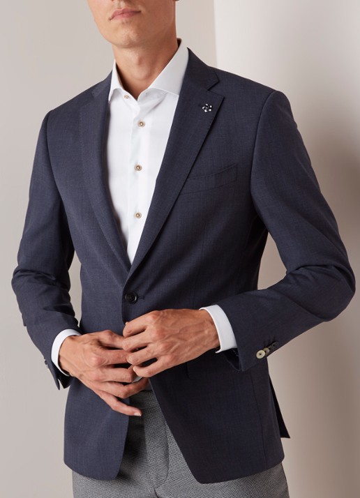Van Gils Ellison slim fit colbert in wolblend - detail 4 blauw