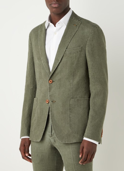 Van Gils Elray slim fit colbert van linnen - detail 3 olijfgroen