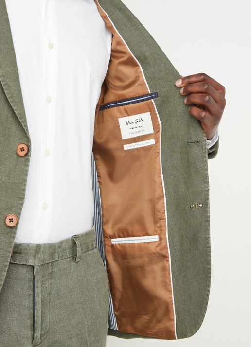 Van Gils Elray slim fit colbert van linnen - detail 4 olijfgroen