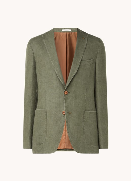 Van Gils Elray slim fit colbert van linnen - voorkant olijfgroen