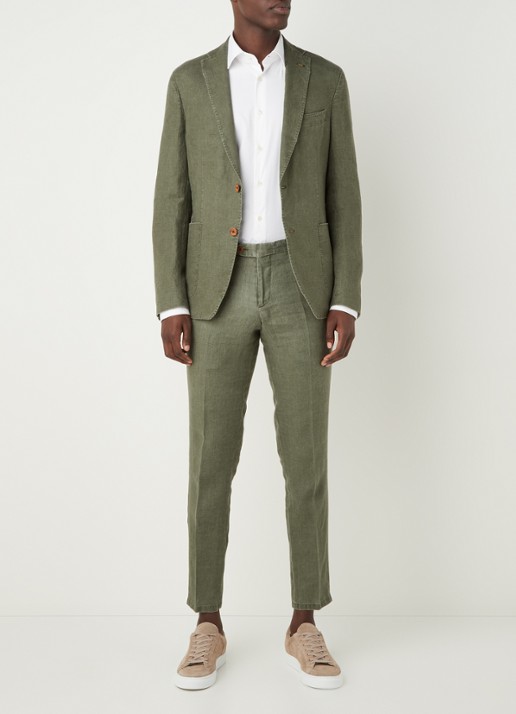 Van Gils Elray slim fit colbert van linnen - voorkant 2 olijfgroen