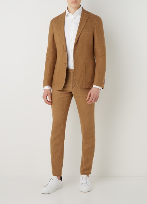 Van Gils Elray slim fit colbert van linnen - voorkant 2 camel