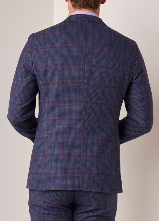 Van Gils Elray tailored fit colbert van scheerwol met ruitdessin - achterkant blauw