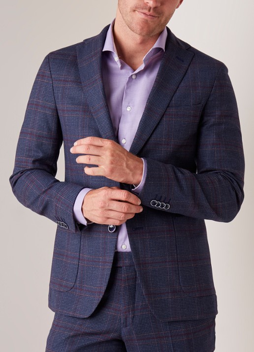 Van Gils Elray tailored fit colbert van scheerwol met ruitdessin - detail 4 blauw