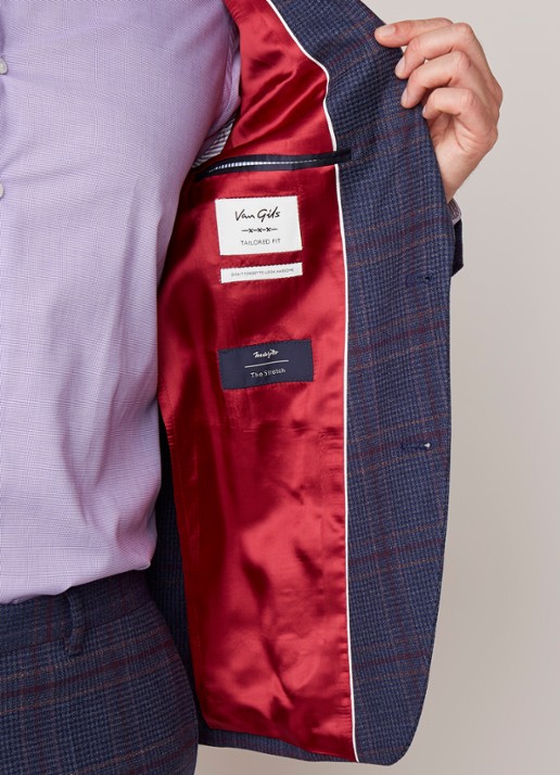 Van Gils Elray tailored fit colbert van scheerwol met ruitdessin - detail 5 blauw