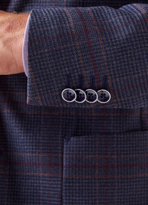 Van Gils Elray tailored fit colbert van scheerwol met ruitdessin - detail 6 blauw