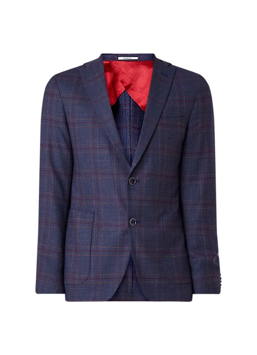 Van Gils Elray tailored fit colbert van scheerwol met ruitdessin - voorkant 2 blauw