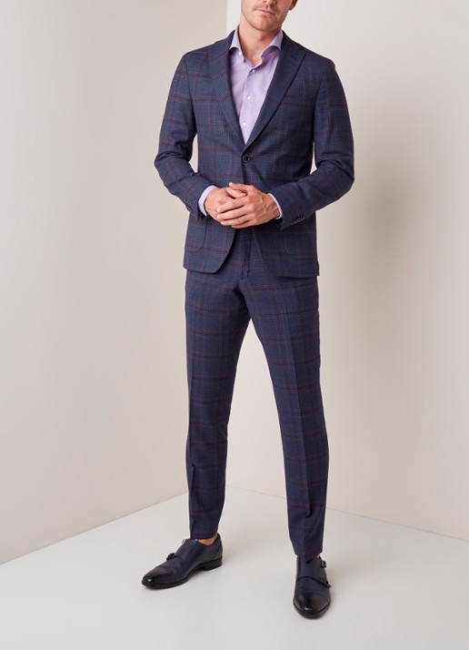 Van Gils Elray tailored fit colbert van scheerwol met ruitdessin - voorkant 3 blauw