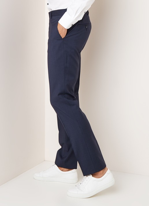Van Gils Elray Welt tailored fit pak van scheerwol met micro pied-de-poule desisn - detail 2 blauw