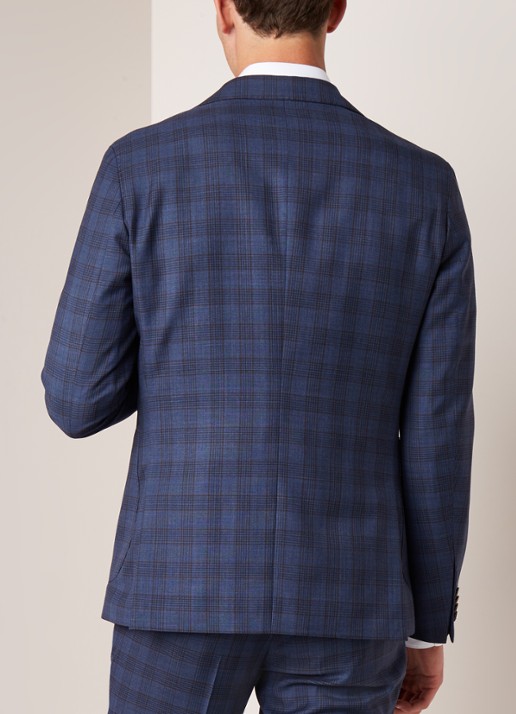 Van Gils Elwyn tailored fit colbert met ruitdessin - achterkant blauw