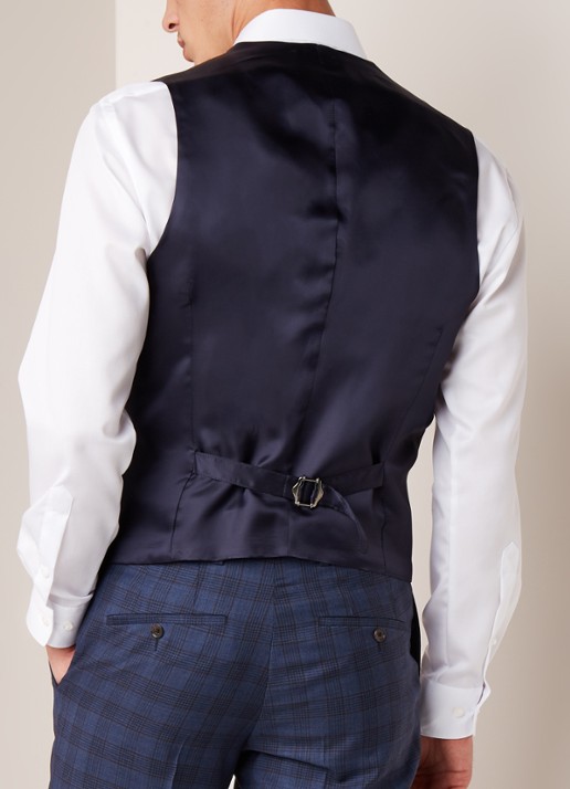Van Gils Evion gilet van scheerwol met ruitdessin - achterkant blauw