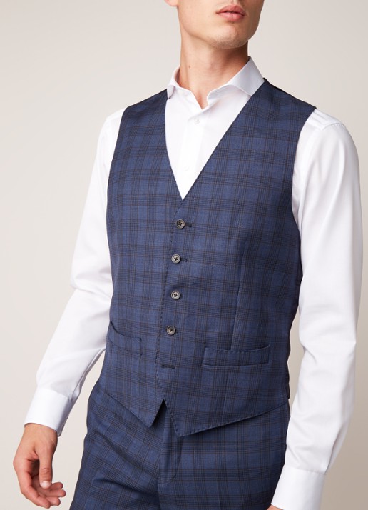 Van Gils Evion gilet van scheerwol met ruitdessin - detail 4 blauw