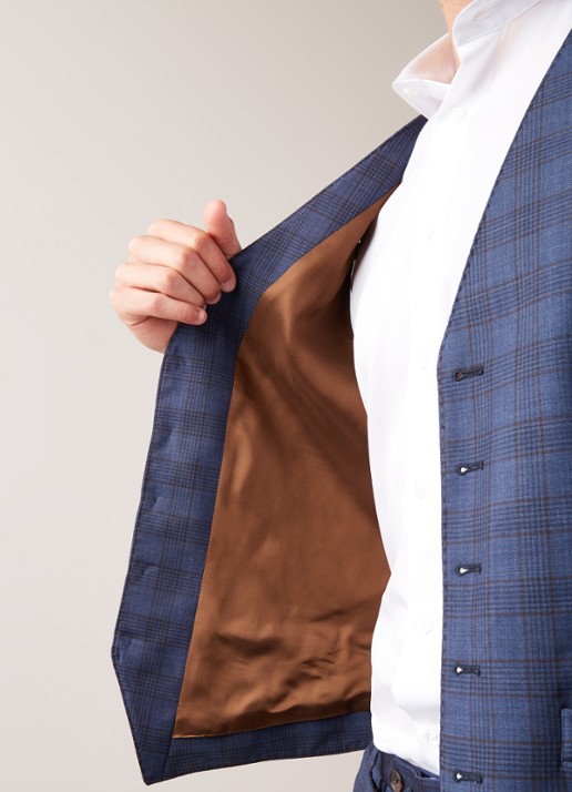 Van Gils Evion gilet van scheerwol met ruitdessin - detail 5 blauw
