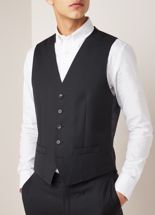 Van Gils Evion slim fit gilet in wolblend - detail 2 zwart