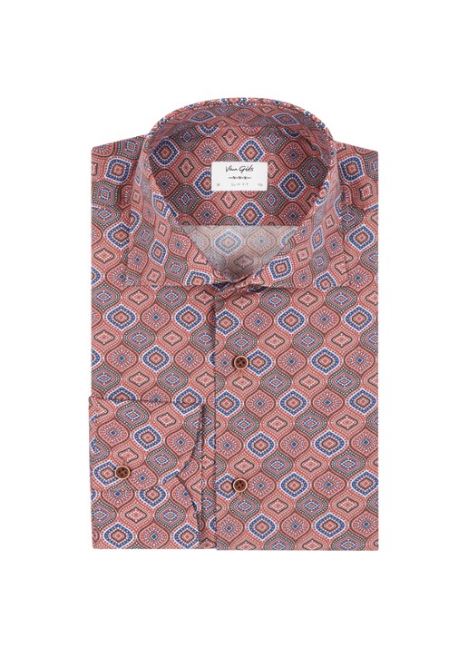 Van Gils Exan slim fit overhemd met retro dessin - voorkant 3 steenrood