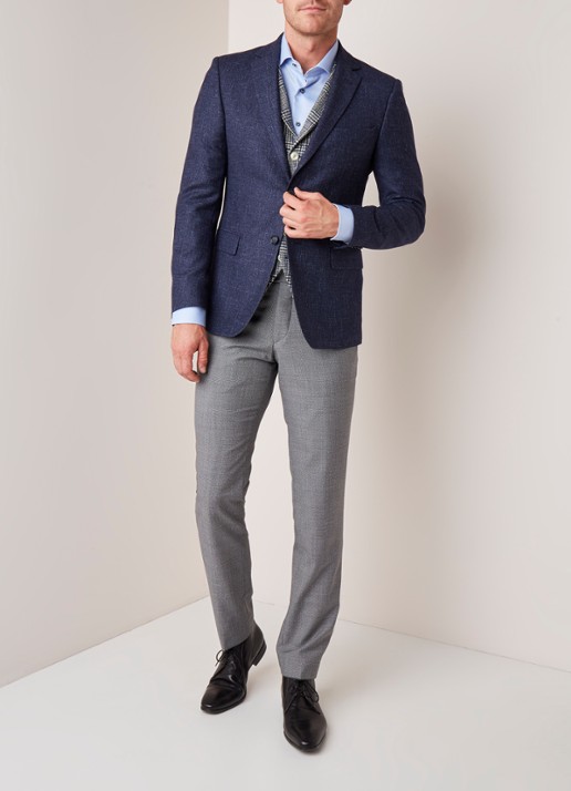 Van Gils Zayn slim fit colbert in gemêleerde wolblend - voorkant 2 blauw