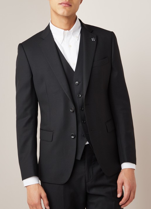 Van Gils Zayn slim fit colbert in wolblend met dubbele split - detail 3 zwart