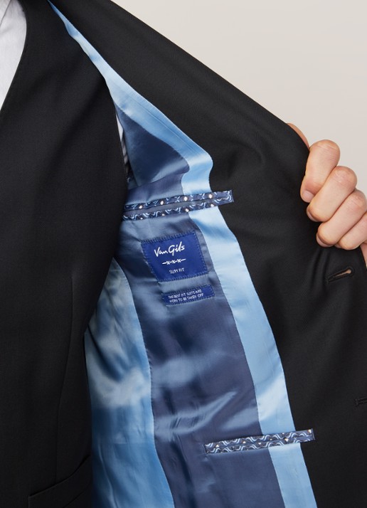 Van Gils Zayn slim fit colbert in wolblend met dubbele split - detail 4 zwart