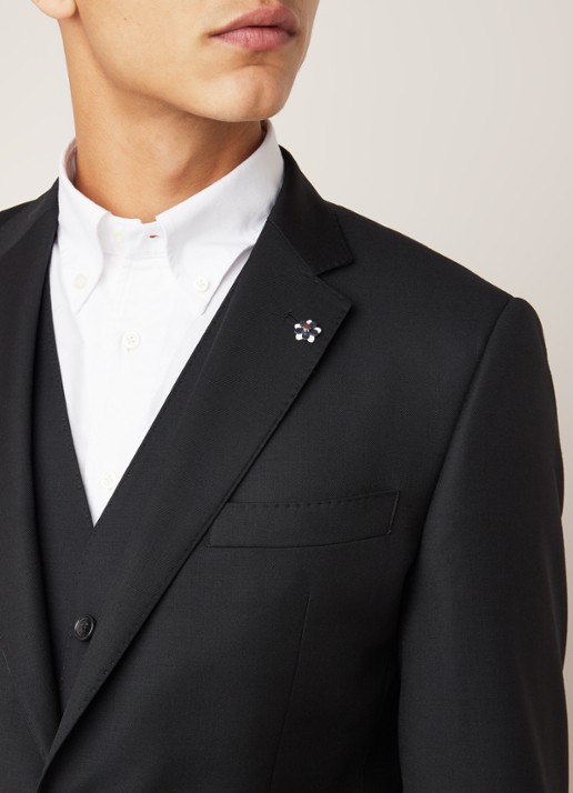 Van Gils Zayn slim fit colbert in wolblend met dubbele split - detail 6 zwart