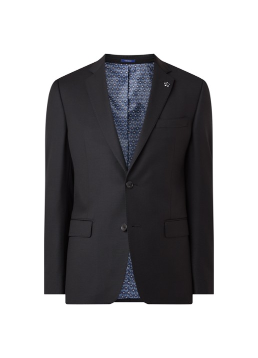 Van Gils Zayn slim fit colbert in wolblend met dubbele split - voorkant zwart
