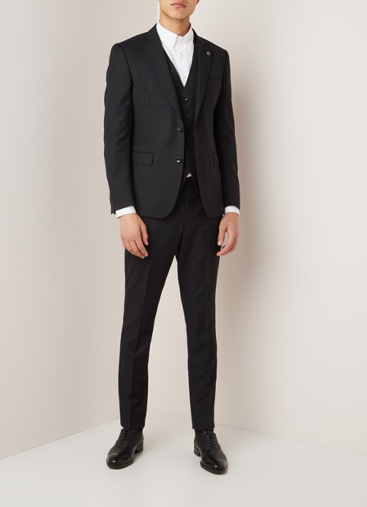 Van Gils Zayn slim fit colbert in wolblend met dubbele split - voorkant 2 zwart