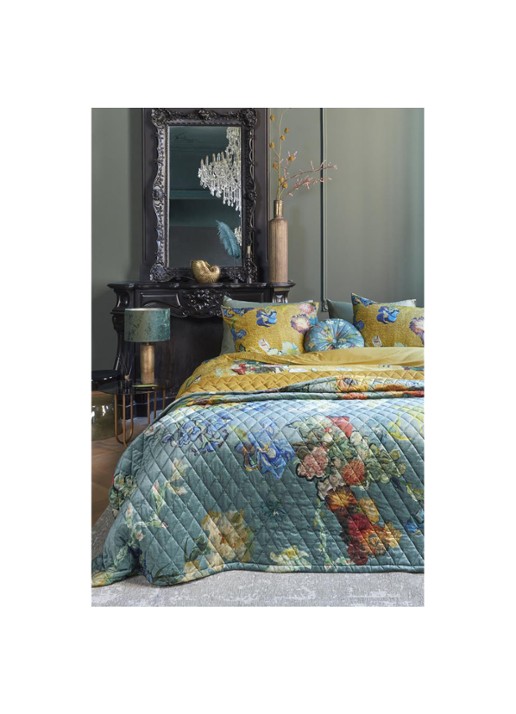 Van Gogh Museum Partout des Fleurs bedsprei van fluweel - voorkant 4 zeegroen
