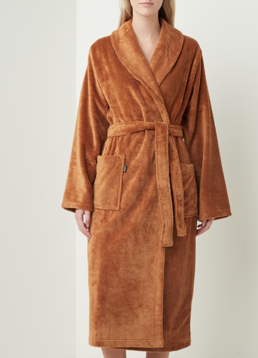 Vandyck Beaumont badjas in bamboeblend - detail cognac