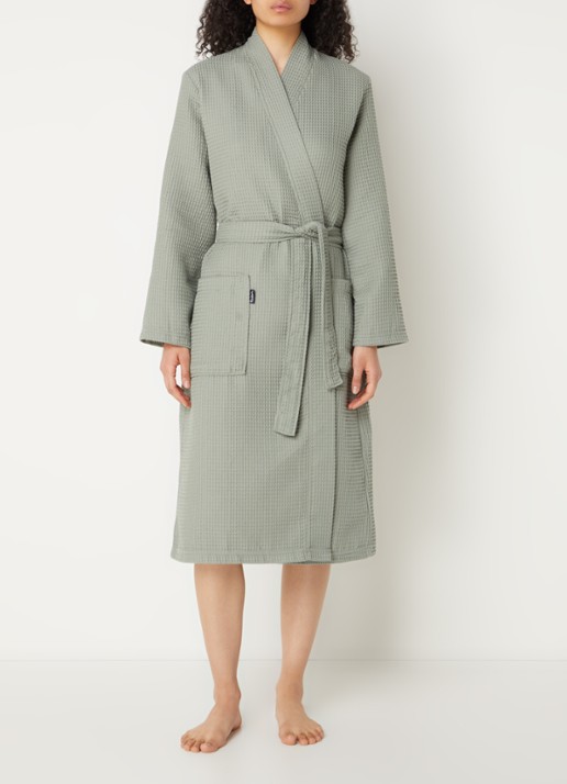Vandyck Biarritz badjas met structuur - unisex - detail 2 olijfgroen