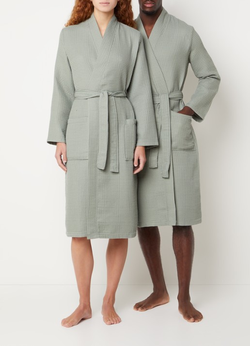 Vandyck Biarritz badjas met structuur - unisex - detail 3 olijfgroen