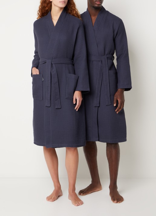 Vandyck Biarritz badjas met structuur - unisex - detail 2 blauw