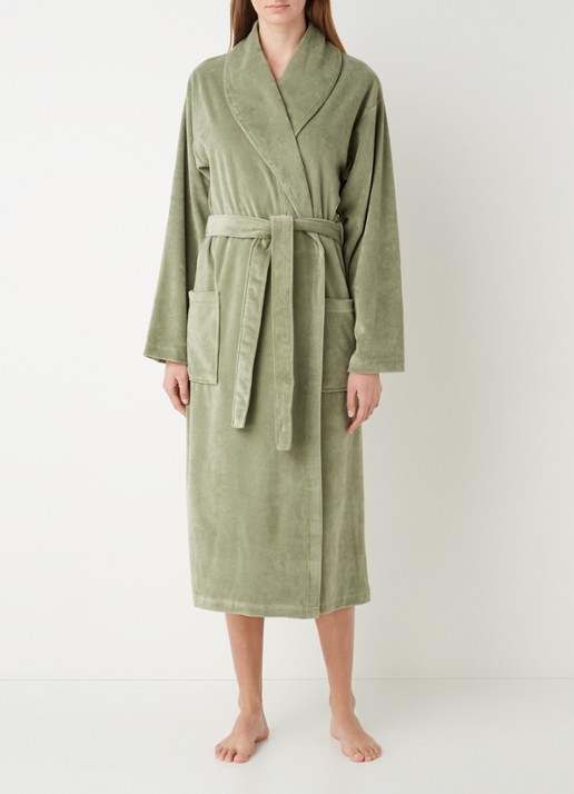 Vandyck Grace badjas van fluweel met steekzakken - unisex - detail lindegroen