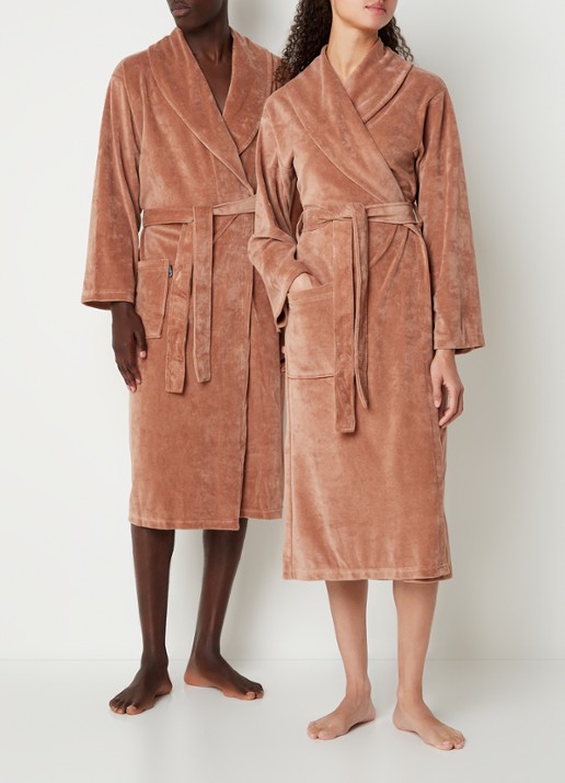 Vandyck Grace badjas van fluweel met steekzakken - unisex - detail 3 hazelnootbruin