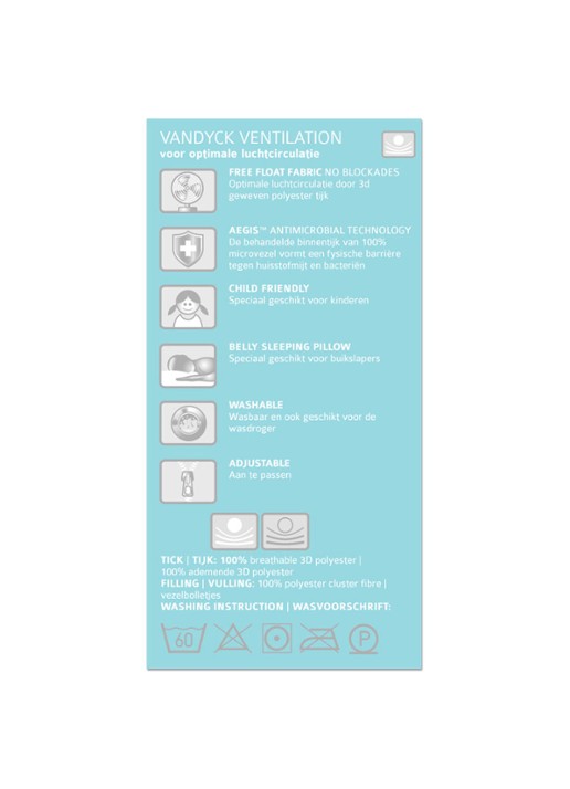 Vandyck Ventilation zacht en laag hoofdkussen 60 x 70 cm - detail 3 wit