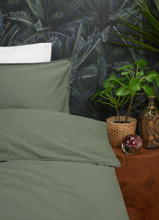 Vandyck Washed Cotton katoenen dekbedovertrekset - inclusief kussenslopen - voorkant 2 donkergroen