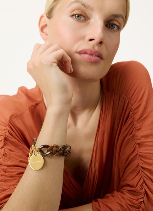Vanessa Baroni Flat Chain armband - voorkant 2 dark brown marble