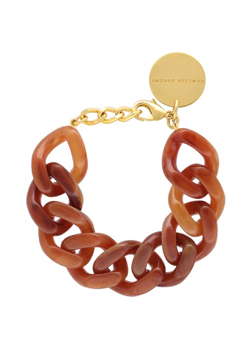 Vanessa Baroni Flat Chain armband - voorkant 2 cognac marble