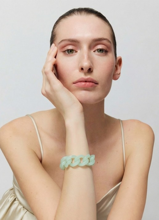 Vanessa Baroni Flat Chain armband - voorkant 3 opaline mint