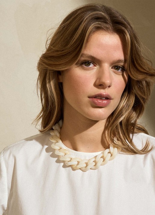 Vanessa Baroni Flat Chain schakelketting  - voorkant 2 pearl marble
