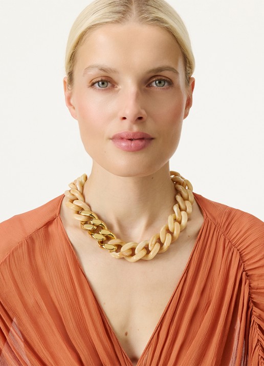 Vanessa Baroni Flat Chain schakelketting  - voorkant 2 creme brulee marble