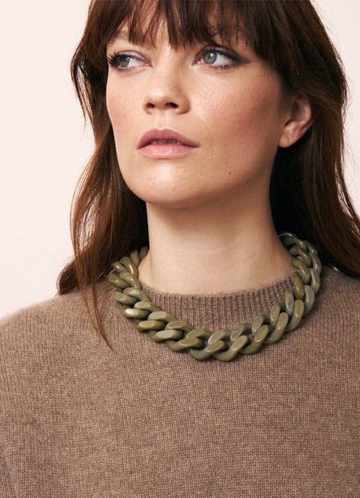 Vanessa Baroni Flat Chain schakelketting  - voorkant 2 olijfgroen