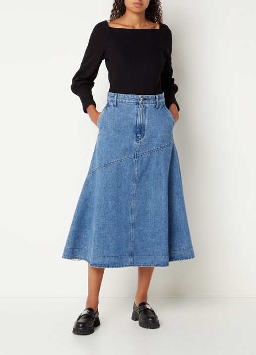 Vanilia Maxi rok van denim - voorkant 4 indigo