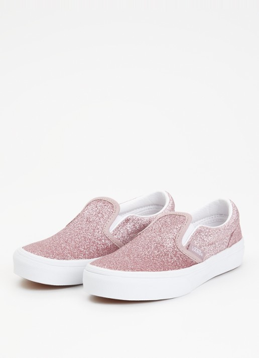 VANS Classic slip-on met glitter - voorkant 2 roze