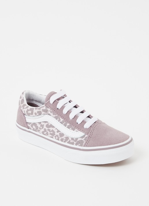 VANS Leopard Old skool sneaker met suède details - voorkant lichtpaars