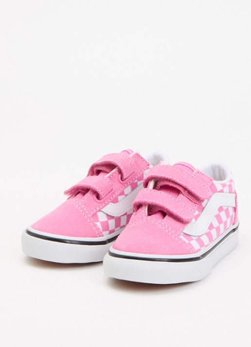 VANS Old Skool sneaker van suède met ruitdessin - voorkant 3 roze