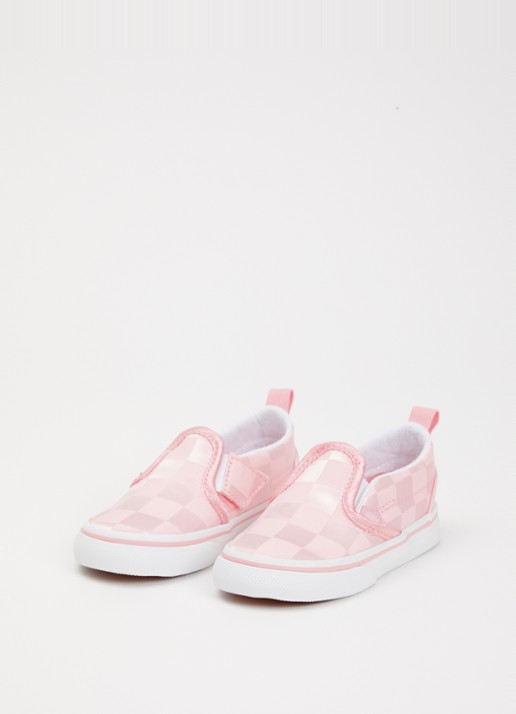 VANS Slip-on van satijn met ruitdessin - voorkant 3 lichtroze